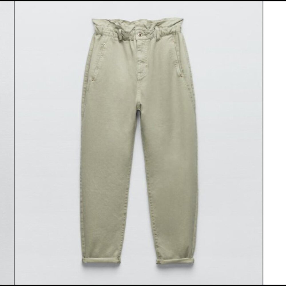 Zara High-waisted Paperbag pants - Size 6 US - Khaki
